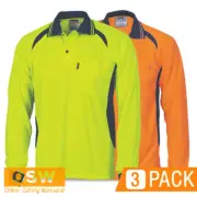 3 x Hi Vis Cool Air flow Micromesh Yellow Orange Long Sleeve Work Polo Shirts