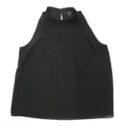 Ann Taylor Blouse Women Petite S Black Sleeveless Ruffle Neck Chiffon Top New