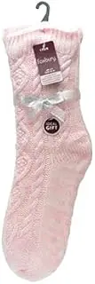 [Sterling Sports] Ladies Twist Yarn Cable Lounge Socks with Sherpa Lining & Grippers One Size Winter warm Long socks