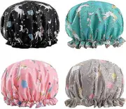 4 shower caps, reusable waterproof shower caps Polyester Unicorn shower caps