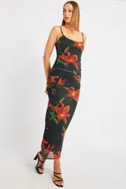 Black Floral Bodycon Dress Singlet Mesh - Size 8, Women's Bodycon Dress