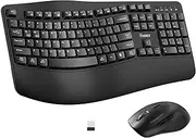 Ergonomic Wireless Keyboard and Mouse Combo, Wave Keys Keyboard with Wrist Rest for Natural Typing, 3 DPI Adjustable Ergonomic Silent Mouse for Computer/Laptop/Windows/Mac (Black)