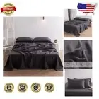 Luxurious Dark Grey Linen Bed Sheet Set – 4 Pieces with Deep Pocket Fitted Sheet