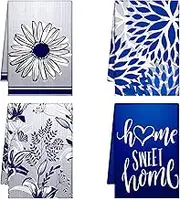 4 Pcs Kitchen Towels Chicken Rooster Farm Dish Towels Farmhouse Cow Washcloths Vintage Rustic Hand Tea Cloth Decor 16 x 24 Inch for Kitchen Bathroom Home Gifts(Blue, Gray,Floral)