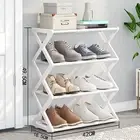 Foldable Shoe Rack Plastic 4 Tier Shoe Storage Organizer Stable Sturdy For