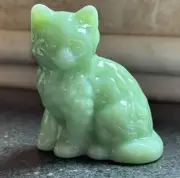 Mosser Glass Fluffy Kitty Kitten Sitting Cat Figurine - JADE / JADEITE