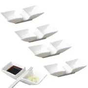 4 Pcs Ceramic Holder Boat Shape Chopsticks Rest With Tow Compartments Sauce Dish