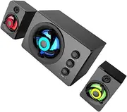 OSALADI Wooden Subwoofer Stereo Soundbar for Desktop Laptop Tv Phone Music Player Led Lighting Effects