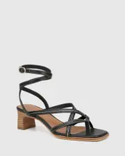 Juno Black Leather Block Heel Sandal