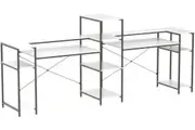 109 White Double Computer Desk | Extra Long 2-Person Workstation with Storage & Monitor Stand
