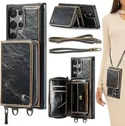 [ELEPIK] for Galaxy S22 Ultra Case, S22 Ultra Wallet Case with Card Holder, Detachable & Adjustable Crossbody Strap, Durable PU Leather Wallet Phone Case for Samsung Galaxy S22 Ultra, Luxury Coffee