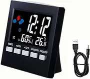 Hygrometer Indoor Thermometer, Large LCD Display Digital Temperature Humidity Monitor with Alarm Clock, Weather Forecast and USB Wire for Home Office