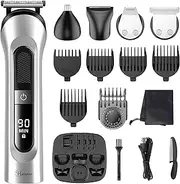 Hatteker Beard Trimmer for Men Hair Clipper Cordless Mustache Nose Trimmer Body Groomer Hair Cutting Kit Precision Trimmer USB Rechargeable Waterproof 5 in 1(Silver)