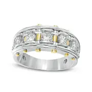 Men's 1.0 CT. T.W. Natural Diamond Five Stone Riveted Wedding Band in Solid 14K Two-Tone Gold