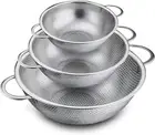 Colander Set of 3, Stainless Steel Micro-Perforated Colanders Strainers for Drai