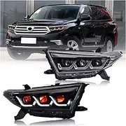 LED Headlights Auto Accessories HeadLamps With Red Devil's Eye Start-Up Animation Compatible With Toyota Highlander 2012-2014