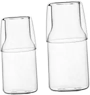 ZUNOXAZ 2Sets Elegant Transparent Bedside Carafe with Cup High Borosilicate Glass Water Jug for Tea Juice Cold Drinks Household Accessory for Bedroom Use