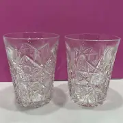 2pc Antique J Hoare & Co Brilliant Cut Glass Tumbler Crystal Whiskey Glasses 4”H