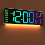 16" Large Digital Wall Mount Clock, Count Down Timer, Alarm, Big LED, 8 RGB C...