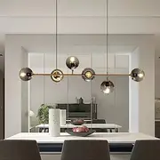 USOR 6-Light Modern Sputnik Chandelier 125cm Linear Ceiling Light Fixture 3 Color Temperatures Over Table Pendant Lights Island Light Globe Mid Century for Kitchen Living Room Dining Room Bulbs