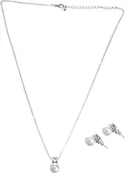 [Veemoon] Elegant Pearl Zircon Necklace Stud Earring Set Present for Women Girls Birthday Anniversary