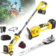 Cordless Hedge Trimmer Grass Shear,Electric Battery Grass Trimmer,180° Adjustable Electric Shrub Trimmer with 2 Interchangeable Blades and Telescopic Rod,for Garden, Shrub, Lawn Trimming