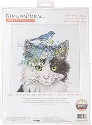 Dimensions Floral Crown Cat Counted Cross Stitch Kit, 11" x 11", 16 Cnt. White Aida 4 pcs