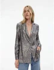 WITCHERY BNWT Gunmetal Silver Sequin Blazer Jacket Women’s Size 6