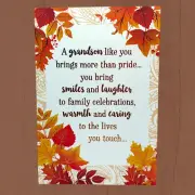 Thanksgiving GRANDSON Greeting Card Hallmark Foil Font Colorful Leaves Family