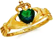 [JewelryWeb] 14k Solid Gold Love Heart Green Irish Claddagh Celtic Trinity Knot Ring Size 7.0 Statement-Ring for Women