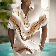 Men's Geometric Marble Abstract Art Shirt Summer Shirt Button Up Shirt Short Sleeve Fashion Casual Outdoor Vacation Dailywear Summer Spring Turndown 3D Print C