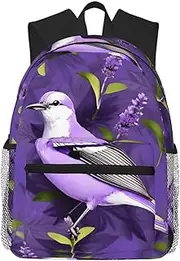 [EdWal] Bird in Purple Lavender Floral Flowers print Business Laptop Backpack For Men,Travel Backpack College Backpacks for 15.7 Inch, Black, One Size