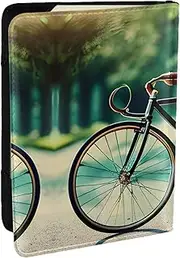 [GaxfjRu] Retro Bicycle Print Leather Passport Holder Covers Case, Waterproof Travel Wallet Passport Holder for Women Men, Black, One Size