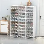 AUKO Portable Shoe Storage Plastic Cube Storage Tower Shelves for Storage Shoe Cabinet Shoe Rack (White 3 Column 10 Row)
