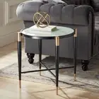Modern Metal Round Accent Side End Table 25" Wide Black Gold Glass Living Room