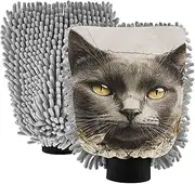 XYMZR Absorbent Microfiber Car Wash Mitt Chartreux Cat Flower, Funny Cute Anime Scratch Free for Cars Cleaning, Home Cleaning Mitts, 2 Pack, 10.24” L x 7.09” W