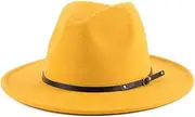 [Elandy] Unisex Womens Mens Adjustable Classic Wide Brim Belt Buckle Fedora Hat Felt Panama Hat Church Jazz Cap