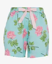 NEW PETER ALEXANDER MINT ROSE FLORAL POLY SATIN PJ SHORTS LARGE L RRP$69.95