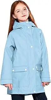 [SOLOCOTE] Kids Rain Jacket Hooded Lined Rubber RainCoats for Girls Boys Waterproof Windproof Size 5-14Y