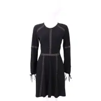 在飛比找Yahoo奇摩購物中心優惠-Michael Kors 黑色蕾絲拼接縷空抽繩袖洋裝