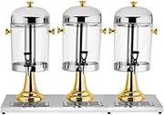 MegLob Banquet Beverage Dispenser, Large Capacity Drink Dispensers for Party, Plastic Water Jug Dispenser, with Ice Core and Drip Trays, Freestanding Clear Rectangular Beverage Jar,Triple Gold