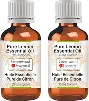 Greenwood Essential Pure Lemon Essential Oil (Citrus limonum) 100% Natural Therapeutic Grade Steam Distilled for Personal Care (Pack of Two) 100ml X 2 (6.76oz)
