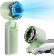 3-in-1 Portable Handheld Turbo Fan, Hand Folding High-Speed Turbine Fan, Rechargeable Portable Handheld , LED Display, 5 Speed Adjustable Personal Small Pocket Fan (Green)