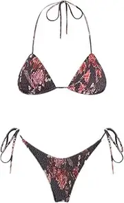 [N\P] NP Triangle Push Up Bikini Set String Thong Swimwear Ruched Bikinis Women Two Piece Black
