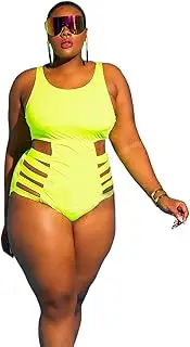 [GDYJP] Plus Size Swimsuits High Waisted One Piece Bathing Suit for Women Tummy Control Swimwear Sexy Cutout (Color : Green, Size : 3X-Large)