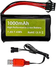 Fytoo 7.4V 2S 1000mAh Li-ion Battery SM-4P Plug with USB Charging Cable for M416 Electric Gel Toy Gun EC16 DE85 RC Car Model Off-Road Vehicle Battery