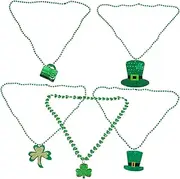 JUMPLAWN Patrick's Day Bead Necklaces Green Shamrock Neck Chains Party Accessories