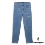 【HUSH PUPPIES】女裝 長褲 品牌英文印花斜開岔牛仔褲(深藍 / 43221101)