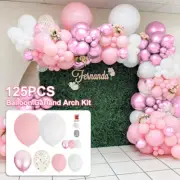125Pcs Balloon Arch Kit Pink Balloons Garland Arch Set with Balloon Chain jelfI