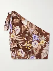 [Zimmermann] Zimmermann - Coco One-shoulder Cropped Floral-print Cotton-voile Top - Brown - 1 1 Brown